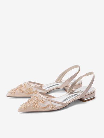 レースフラットウェディングシューズ ポインテッドトゥ スリッポン ブライダルシューズ