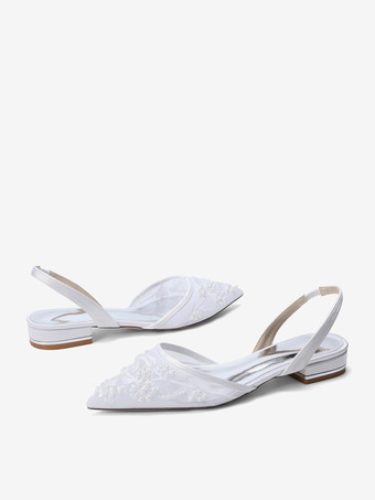 レースフラットウェディングシューズ ポインテッドトゥ スリッポン ブライダルシューズ