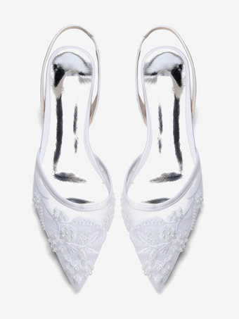 レースフラットウェディングシューズ ポインテッドトゥ スリッポン ブライダルシューズ