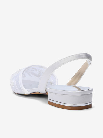 レースフラットウェディングシューズ ポインテッドトゥ スリッポン ブライダルシューズ