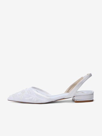 レースフラットウェディングシューズ ポインテッドトゥ スリッポン ブライダルシューズ