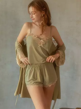 green lingerie dress Wyongtao Women Sleepwear Satin Silk Nightgown Babydoll Mini Slip Chemise Nightwear,Green S ready photos Pajama Sets Green Lace Backless