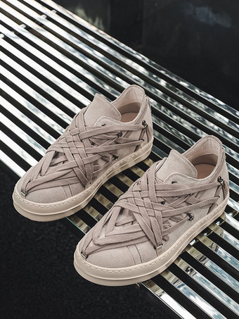 ライト アプリコットメンズカジュアルシューズ ラウンドトゥ レースアップデザイン フラットスケートスニーカー
