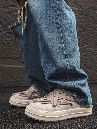 メンズカジュアルシューズ ラウンドトゥ レースアップデザイン フラットスケートスニーカー