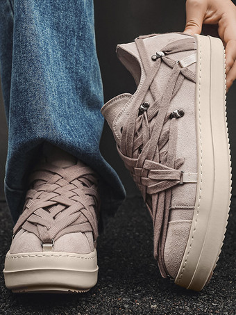 メンズカジュアルシューズ ラウンドトゥ レースアップデザイン フラットスケートスニーカー