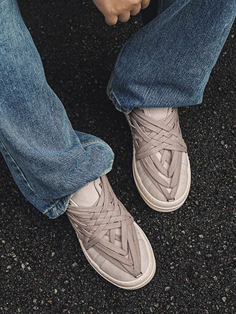 メンズカジュアルシューズ ラウンドトゥ レースアップデザイン フラットスケートスニーカー