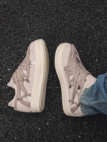 メンズカジュアルシューズ ラウンドトゥ レースアップデザイン フラットスケートスニーカー