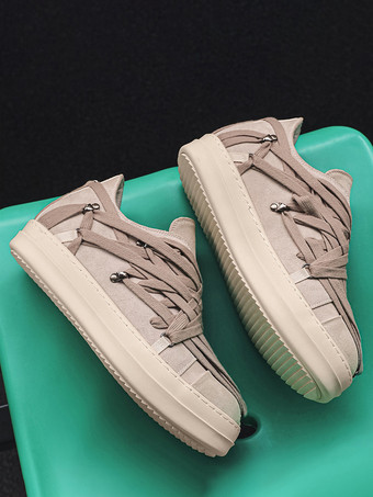 メンズカジュアルシューズ ラウンドトゥ レースアップデザイン フラットスケートスニーカー