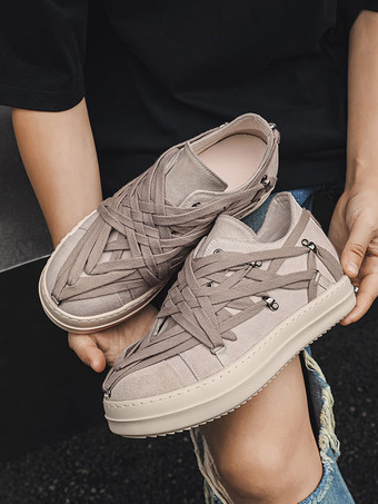 メンズカジュアルシューズ ラウンドトゥ レースアップデザイン フラットスケートスニーカー