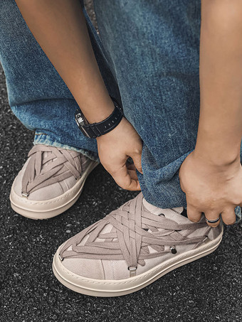 メンズカジュアルシューズ ラウンドトゥ レースアップデザイン フラットスケートスニーカー