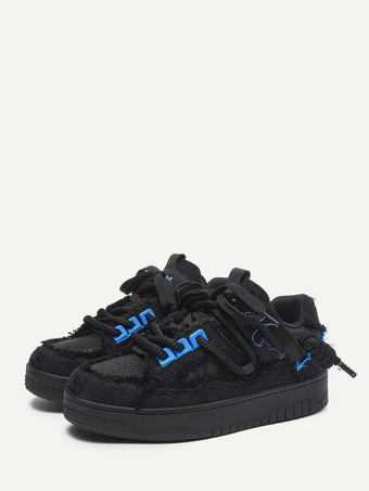 ブラック メンズ ブラック スニーカー ラウンドトゥ レースアップ スケートスニーカー