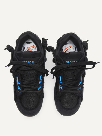 メンズ ブラック スニーカー ラウンドトゥ レースアップ スケートスニーカー