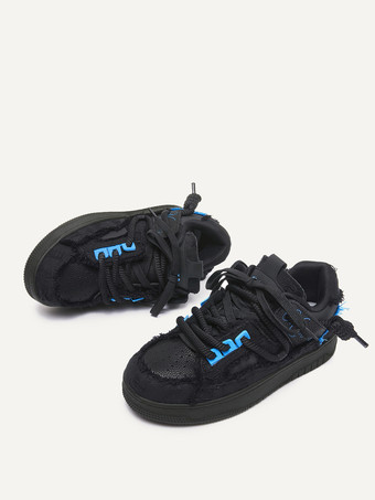 メンズ ブラック スニーカー ラウンドトゥ レースアップ スケートスニーカー