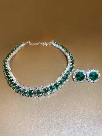 ヴィンテージレディースジュエリーセット ラインストーンネックレス イヤリング レトリオセット