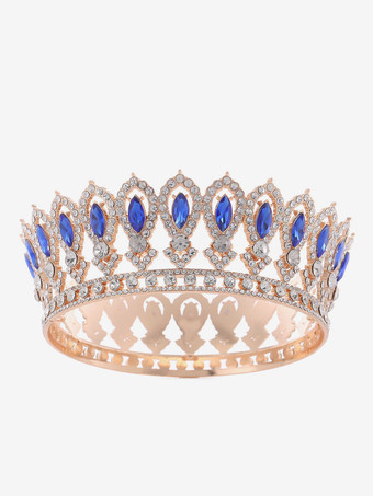 ブルー ビクトリア朝の合金製ティアラ、クラウン、クリスタル、合成宝石、女性用ヘッドウェア