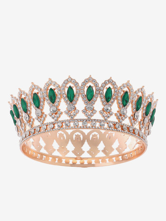 グリーン ビクトリア朝の合金製ティアラ、クラウン、クリスタル、合成宝石、女性用ヘッドウェア