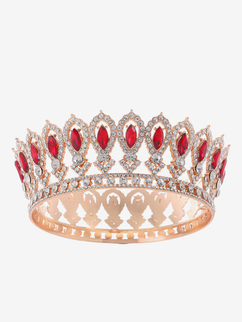 レッド ビクトリア朝の合金製ティアラ、クラウン、クリスタル、合成宝石、女性用ヘッドウェア