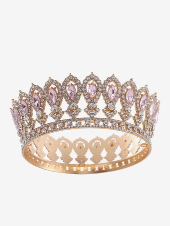 ピンクビクトリア朝の合金製ティアラ、クラウン、クリスタル、合成宝石、女性用ヘッドウェア