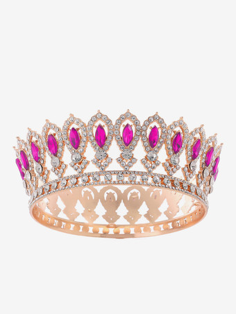 ローズレッドビクトリア朝の合金製ティアラ、クラウン、クリスタル、合成宝石、女性用ヘッドウェア