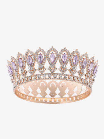 ラベンダーカラービクトリア朝の合金製ティアラ、クラウン、クリスタル、合成宝石、女性用ヘッドウェア