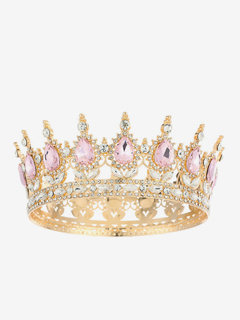 ソフトピンクビクトリア朝の合金製ティアラ、クラウン、クリスタル、合成宝石、女性用ヘッドウェア