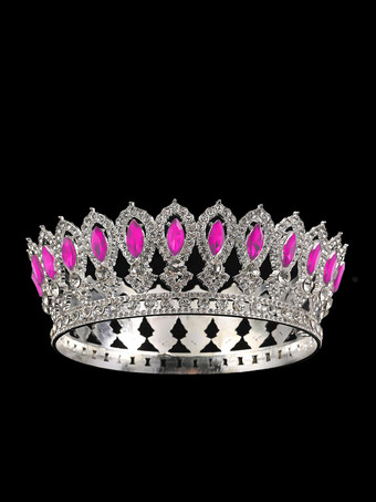マゼンタ ビクトリア朝の合金製ティアラ、クラウン、クリスタル、合成宝石、女性用ヘッドウェア