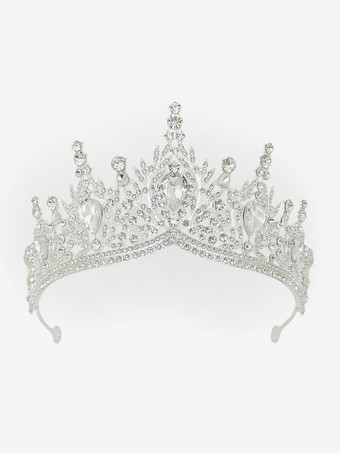 シルバー 赤い女性用女王クラウンプリンセス合成宝石ティアラ女性用ロイヤルマスカレードパーティーアクセサリー