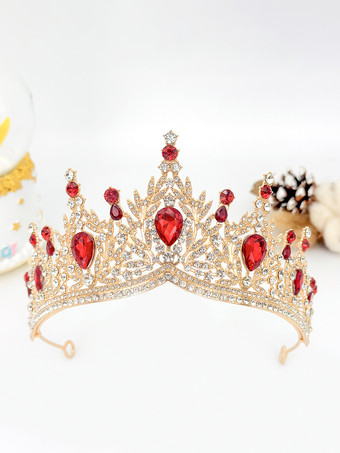 レッド 赤い女性用女王クラウンプリンセス合成宝石ティアラ女性用ロイヤルマスカレードパーティーアクセサリー