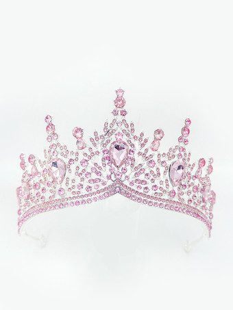 ピンク赤い女性用女王クラウンプリンセス合成宝石ティアラ女性用ロイヤルマスカレードパーティーアクセサリー