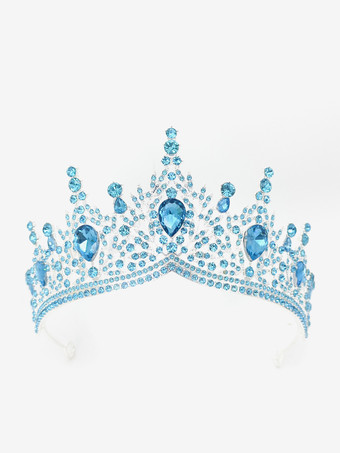 レイクブルー 赤い女性用女王クラウンプリンセス合成宝石ティアラ女性用ロイヤルマスカレードパーティーアクセサリー