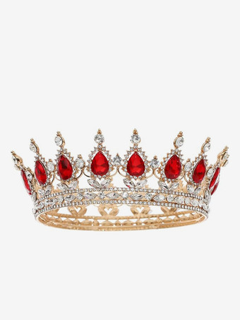 赤いレトロなヘッドウェア、クラウンティアラ、ヴィンテージ合金ラインストーン、プリンセスクイーンアクセサリー