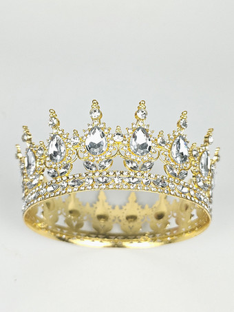 ゴールド ビクトリア朝の合金製ティアラ、クラウン、クリスタル、合成宝石、女性用ヘッドウェア