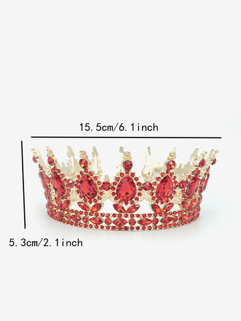 赤いヴィンテージクラウンティアラエレガントな合金クリスタルヘッドウェアアクセサリー