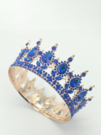 ロイヤルブルー赤いヴィンテージクラウンティアラエレガントな合金クリスタルヘッドウェアアクセサリー