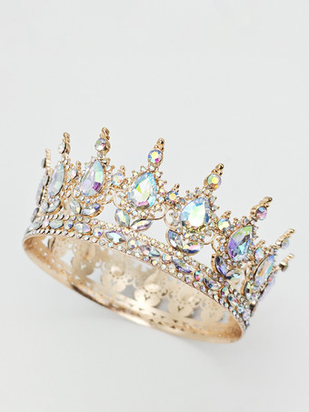 カラード赤いヴィンテージクラウンティアラエレガントな合金クリスタルヘッドウェアアクセサリー