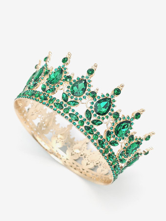 ダークグリーン赤いヴィンテージクラウンティアラエレガントな合金クリスタルヘッドウェアアクセサリー