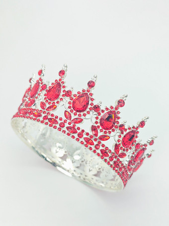 ローズレッド赤いヴィンテージクラウンティアラエレガントな合金クリスタルヘッドウェアアクセサリー