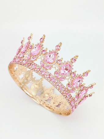 ピンク赤いヴィンテージクラウンティアラエレガントな合金クリスタルヘッドウェアアクセサリー