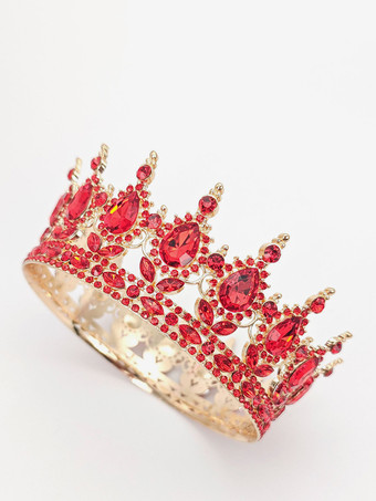 レッド 赤いヴィンテージクラウンティアラエレガントな合金クリスタルヘッドウェアアクセサリー
