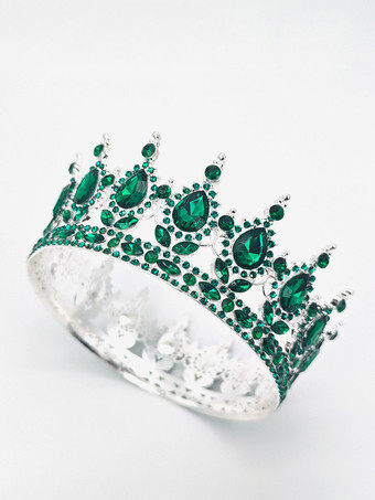 ターコイズグリーン赤いヴィンテージクラウンティアラエレガントな合金クリスタルヘッドウェアアクセサリー