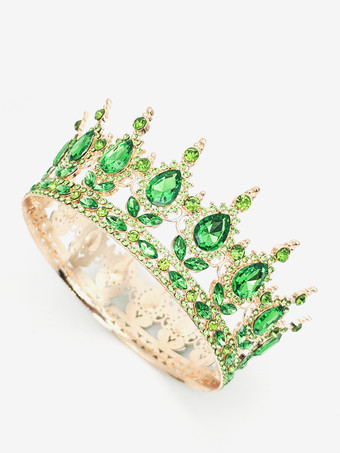 グラスグリーン赤いヴィンテージクラウンティアラエレガントな合金クリスタルヘッドウェアアクセサリー