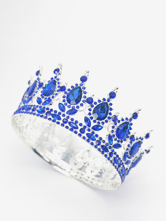 ブルー 赤いヴィンテージクラウンティアラエレガントな合金クリスタルヘッドウェアアクセサリー