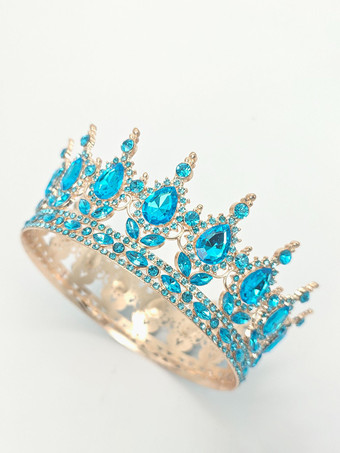 ティール赤いヴィンテージクラウンティアラエレガントな合金クリスタルヘッドウェアアクセサリー