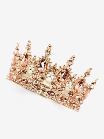 シャンパンカラー赤いヴィンテージクラウンティアラエレガントな合金クリスタルヘッドウェアアクセサリー