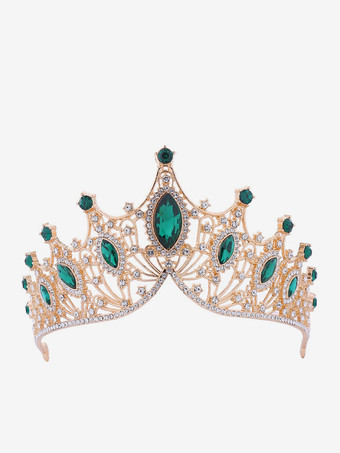 グリーン ゴールデンレディースヴィンテージクラウンクリスタル合金クイーンプリンセスヘッドウェア