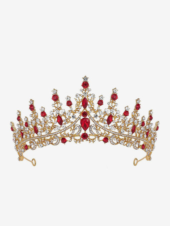 レッド 女性用合金ティアラ クイーン プリンセス クリスタル 合成宝石 ヴィンテージ クラウン