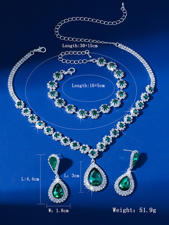 グリーンヴィンテージフラワージュエリーセット ラインストーンアームウェア イヤリング ネックレス レトロセット