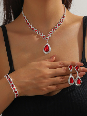 レッド レッドヴィンテージビクトリアンジュエリーセットネックレスイヤリングアームウェアレトロラインストーンセット