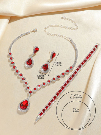 レッドヴィンテージビクトリアンジュエリーセットネックレスイヤリングアームウェアレトロラインストーンセット