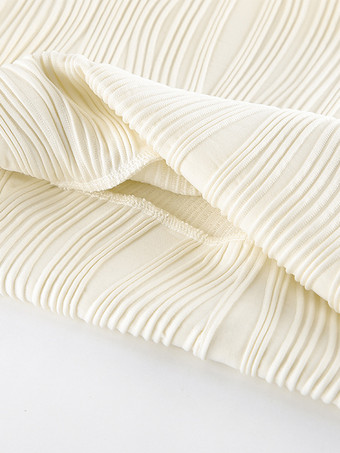 プリーツオフショルダーレディースマキシドレス - エレガントなクリームテクスチャボディコンガウン - 長袖パーティーウェア 2026